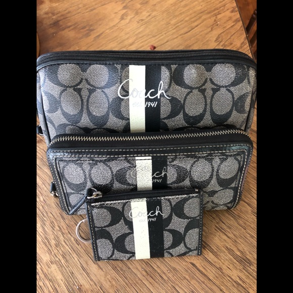 Coach Handbags - Coach Heritage strip 3 piece set.